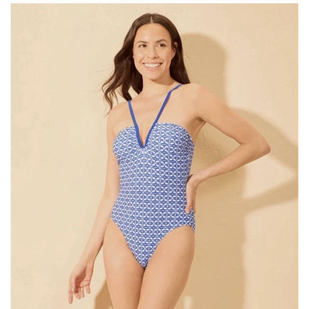 Shade & Shore Women's Halter V-Neck Full Coverage One Piece Swimsuit M 8-10 NWT